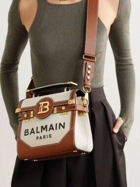 Balmain Canvas B-Buzz 23 bag with brown leather panels